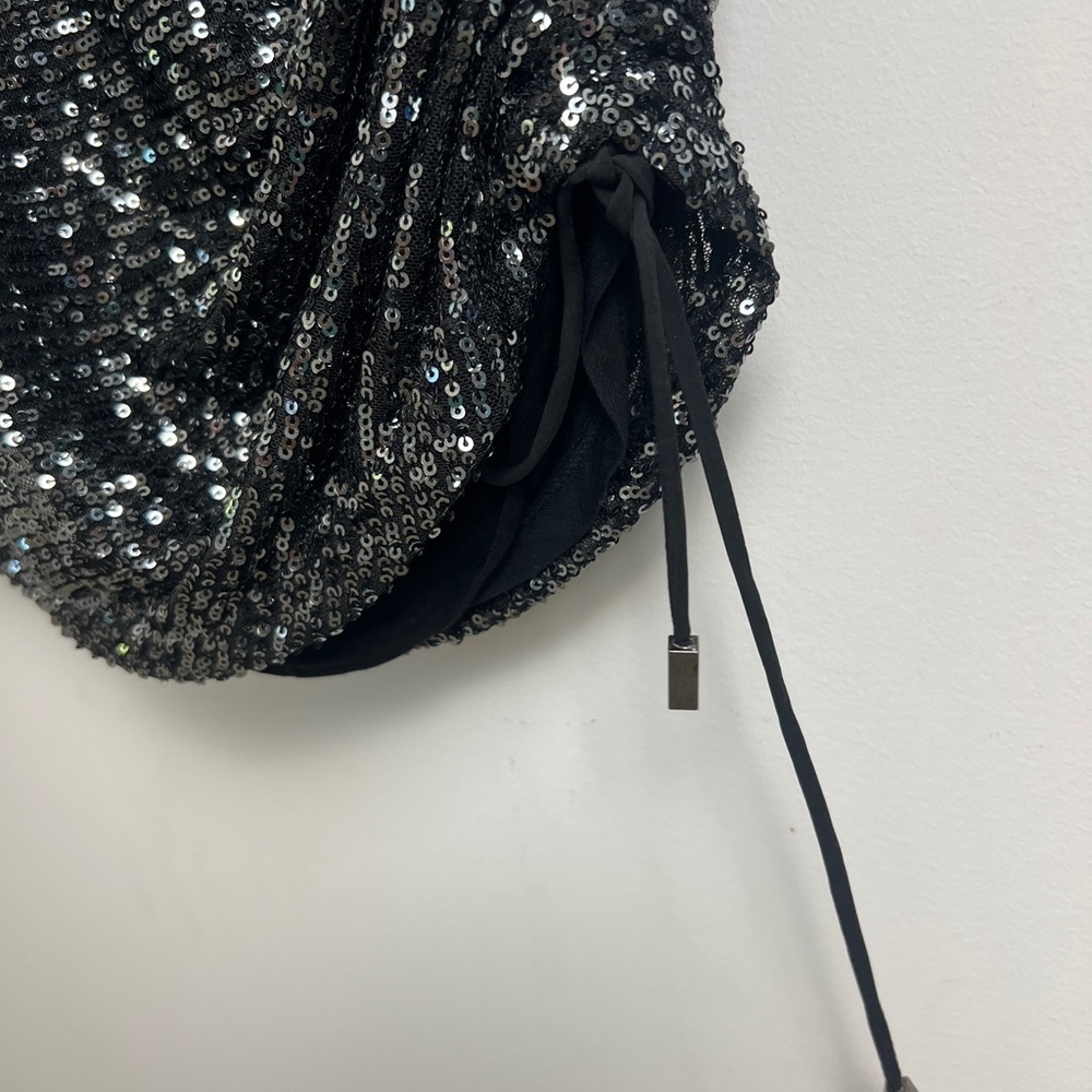 Free People Large Graphite Giselle Sequin Long Sleeve Ruched Skirt Mini Dress - Picture 10 of 15